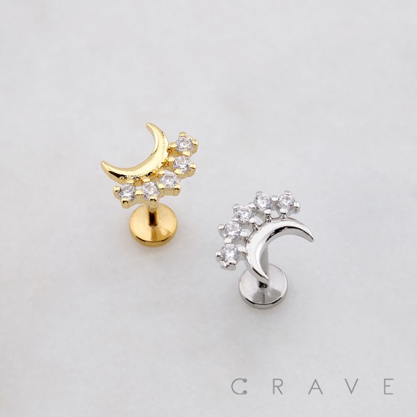 MOON CRESCENT MULTI CZ THREADLESS (PUSH IN) 316L SURGICAL STEEL LABRET SET